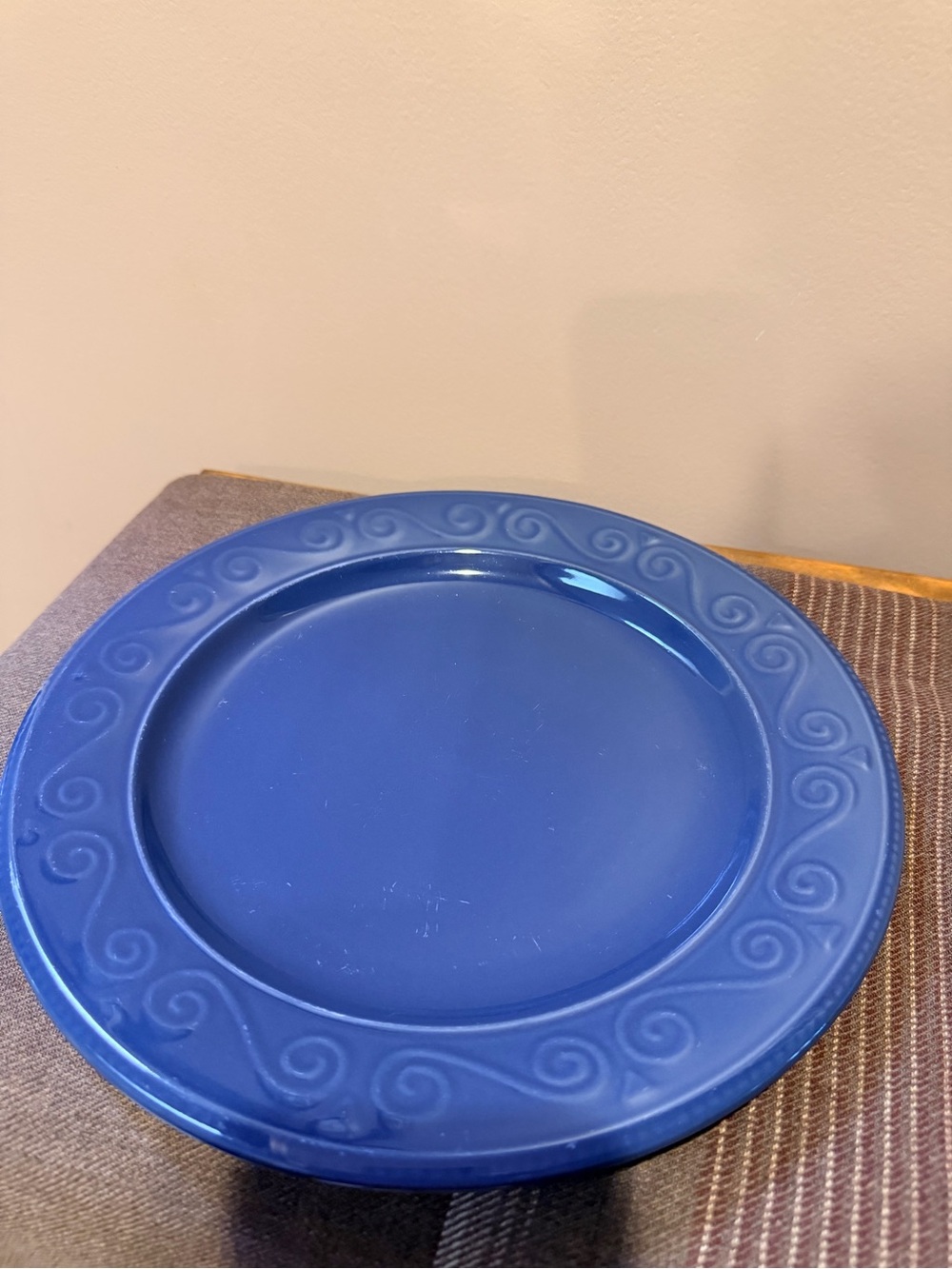 Pier 1 Deep Blue 13” Ceramic Charger with Scroll Detail